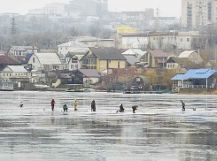 Камышинские рыбаки продолжают на льду испытывать судьбу «по колено» в воде