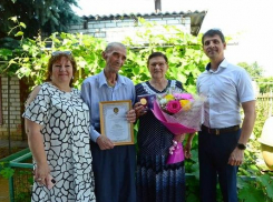 По какому случаю исполняющий обязанности главы Камышинского района Денис Панченко прибыл с подарками и медалью к супружеской чете Мамулиных