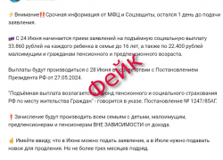 Жители Волгоградской области получают мифические сообщения о подъемных для семей с детьми и пенсионеров 