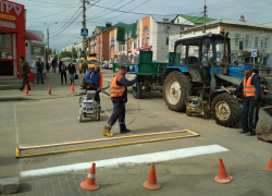 В Камышине коммунальщики выполняют покраску пешеходных переходов у центрального рына