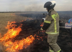 Недалеко от границы Камышинского района пожарные борются с огнем в степи на квадроциклах (ВИДЕО)