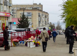 В Камышине в ряды стихийного рынка на центральной улице города влились торговцы цветами, растянув "толкучку"