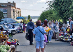Стихийный рынок на улице Ленина в Камышине в летний сезон разросся по обе стороны тротуара