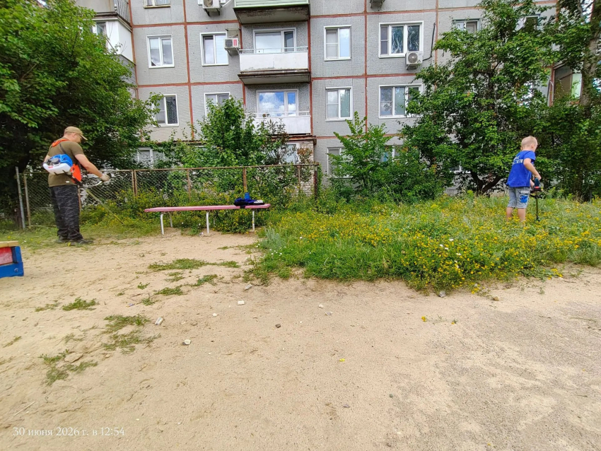 В Камышине «протиратели штанов» проспали июнь: отец и сын спасли детскую площадку от сорных зарослей