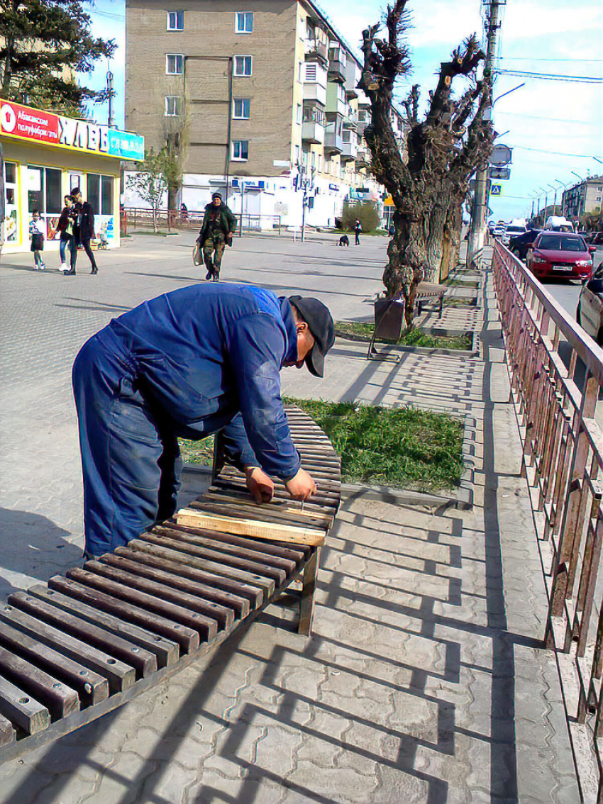 В Камышине вовремя решили починить самые востребованные скамьи в центре города, на улице Ленина