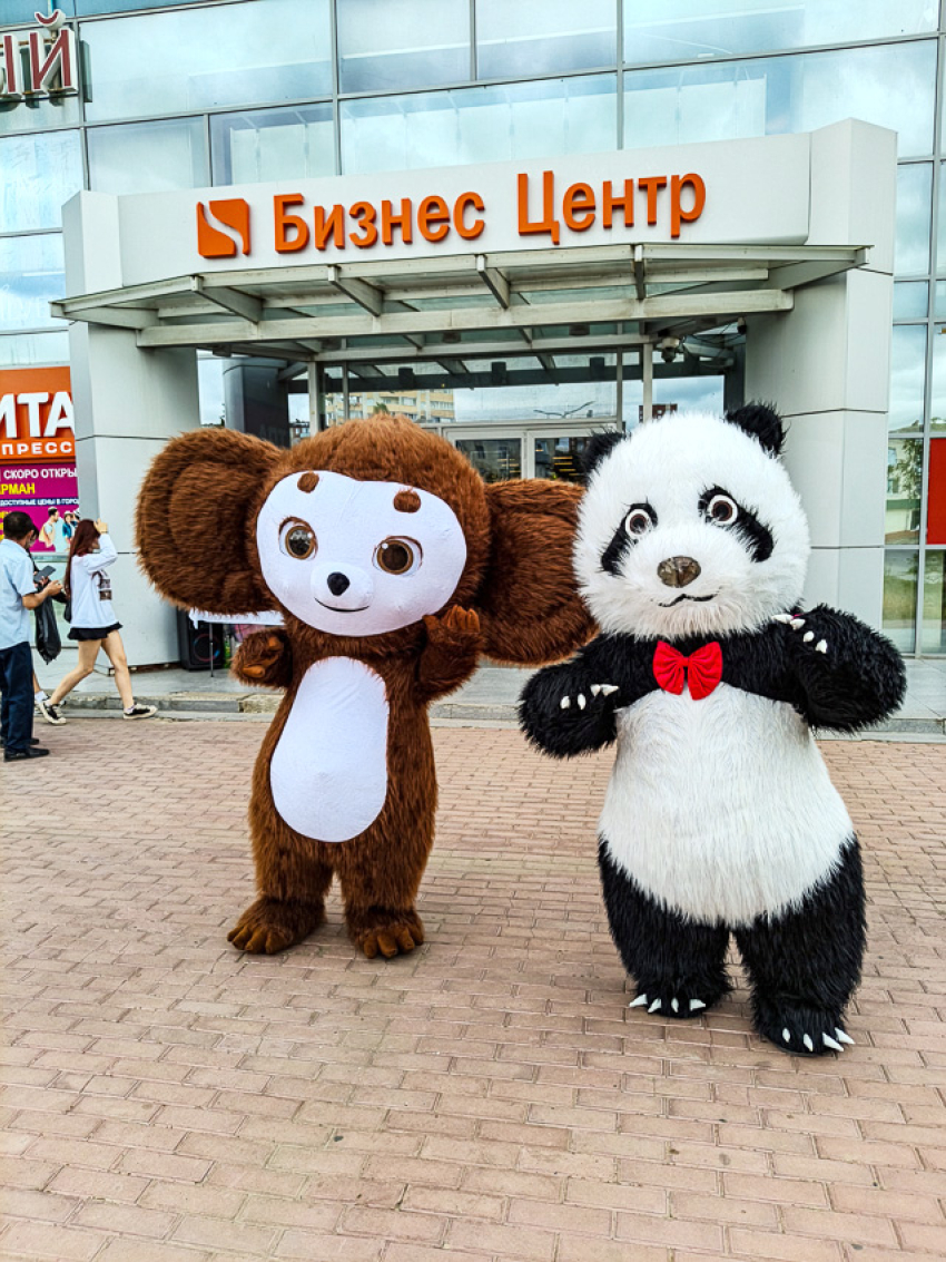 В Камышине у ТЦ в 3-м микрорайоне выпустили ростовых кукол зазывать покупателей